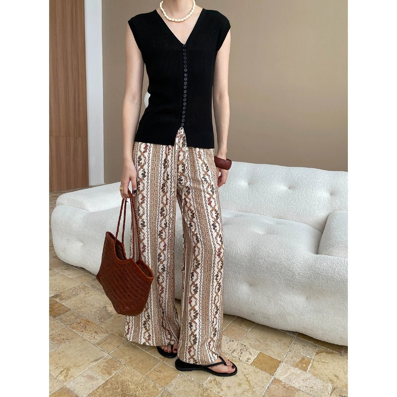 Damen Palazzohose Geometrisches Muster Elastischer Bund