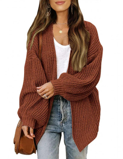 Damen Strickjacke Oversized Luftig V-Ausschnitt Beige