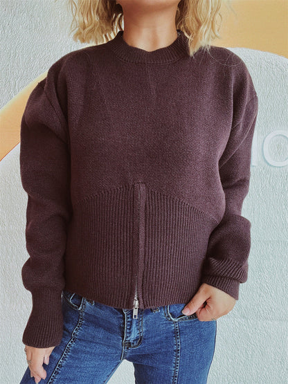 Damen Pullover Strukturiert Reißverschluss Locker Eveloria