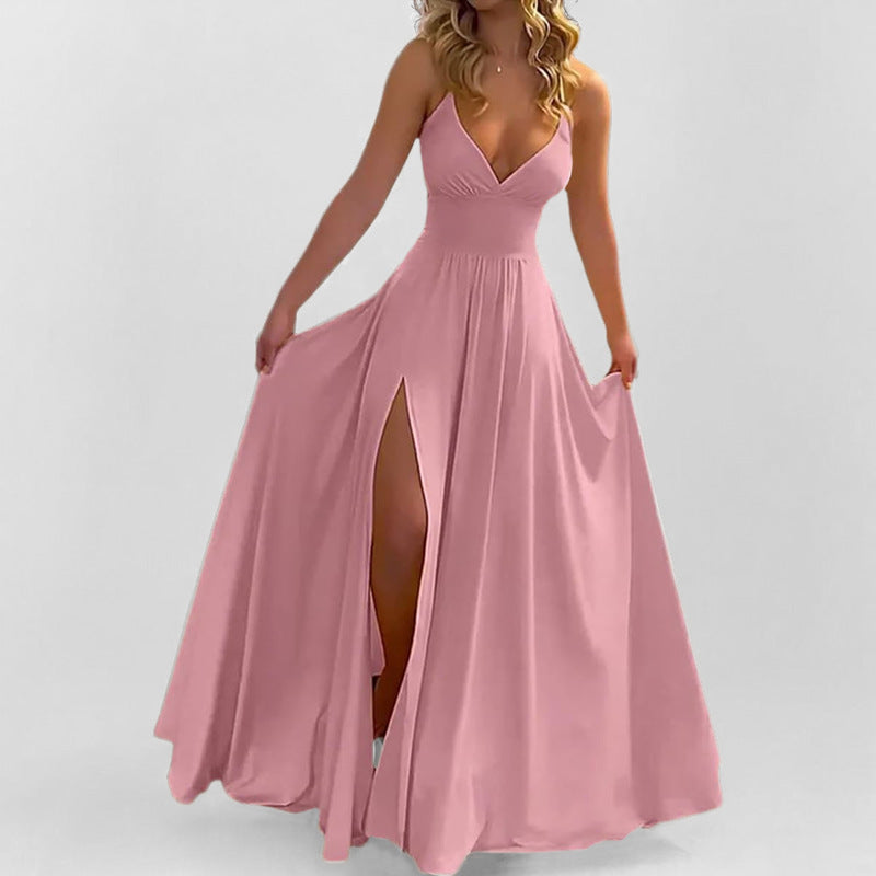 Damen Maxikleid V-Ausschnitt Figurbetonter Oberteil Eveloria