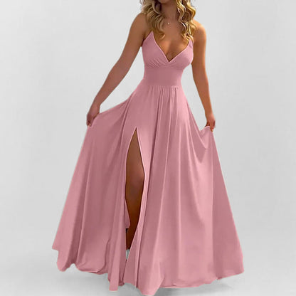 Damen Maxikleid V-Ausschnitt Figurbetonter Oberteil Eveloria