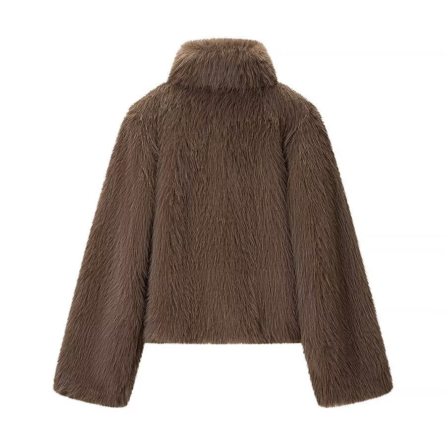 Damen Plüschjacke Hohler Kragen Locker Damenjacke Eveloria