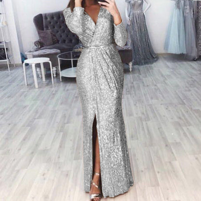 Damen Abendkleid Wickelschnitt Schlitz Eveloria - Eveloria