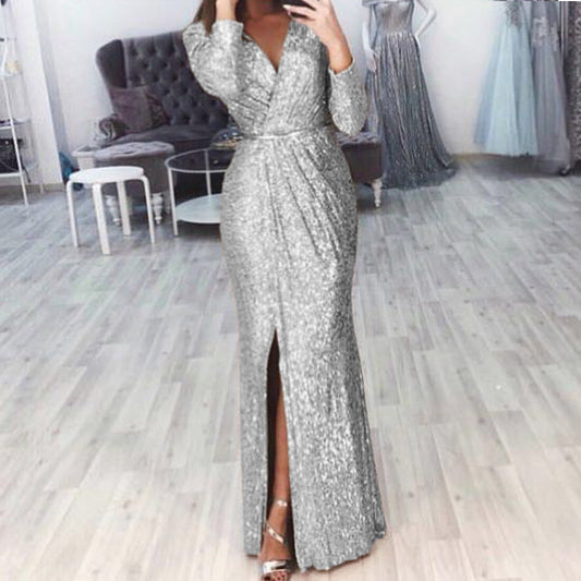 Damen Abendkleid Wickelschnitt Schlitz Eveloria - Eveloria