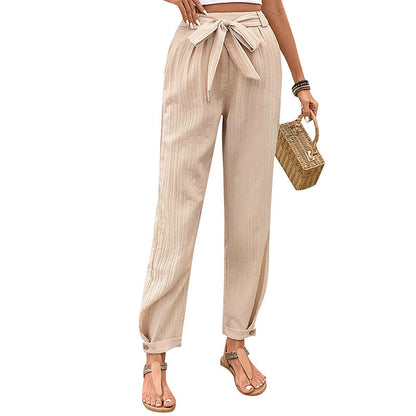 Damen Chinohose Locker Elastischer Bund Beige