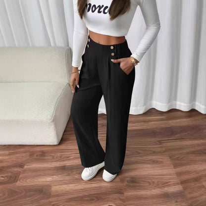 Damen Hochbundhose Elegant Weites Bein Schwarz Eveloria - Eveloria