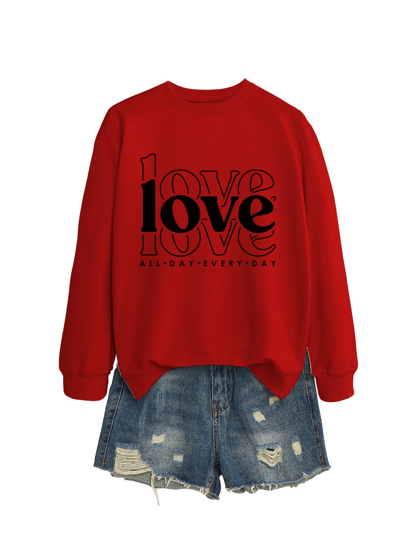Damen Sweatshirt Voluminöse Ärmel Love-Print Grau Eveloria