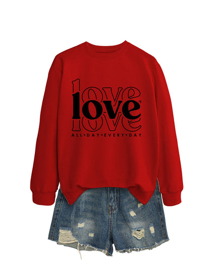 Damen Sweatshirt Voluminöse Ärmel Love-Print Grau Eveloria