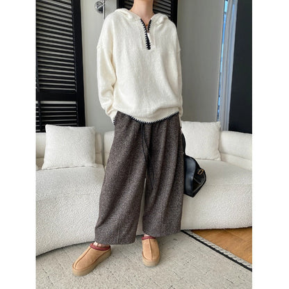 Damen Hoodie Kuschelig Halbreißverschluss Bequem Grau