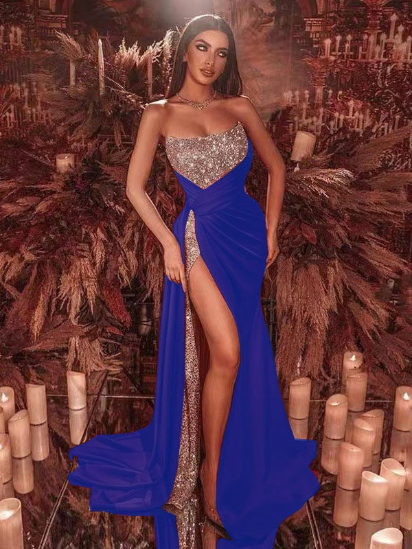 Damen Abendkleid Schimmer Oberteil Schlitz Eveloria