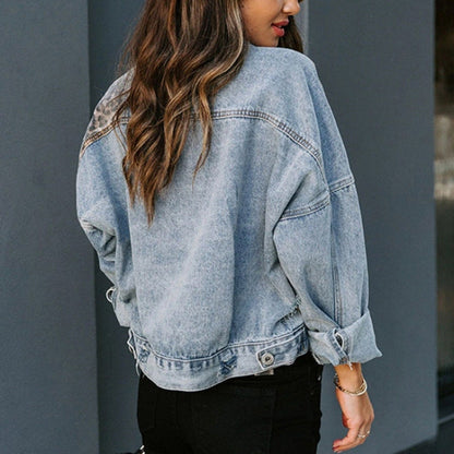 Damen Denimjacke Tiermuster Blau Eveloria