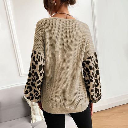 Damen Strickpullover Animal-Print Ärmel