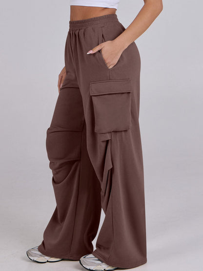 Damen Cargo-Hose Elastischer Bund Weite Beine Beige