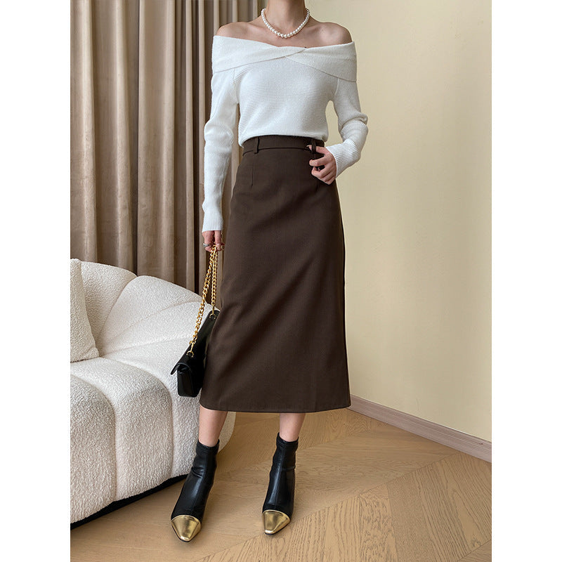 Damen Midirock Moderner Schnitt Hochtaschen Eveloria