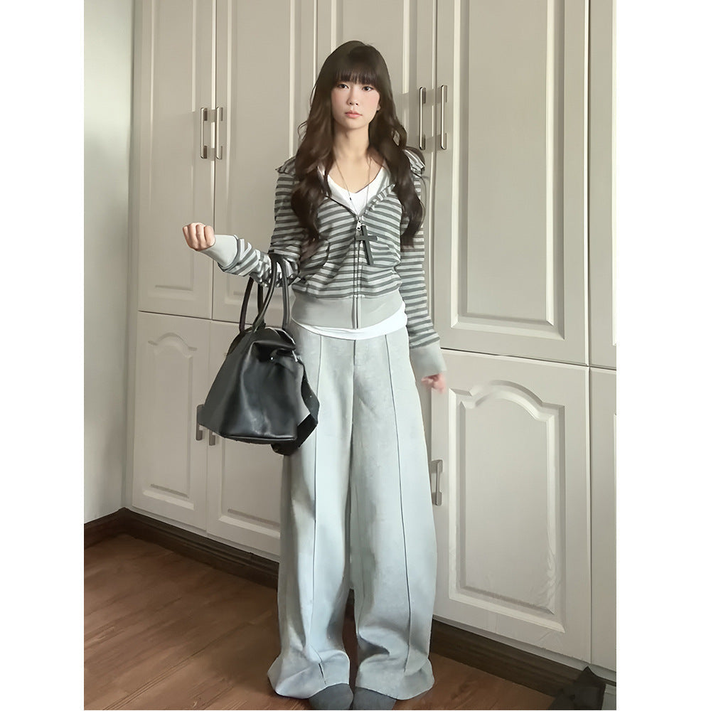 Damen Strickjacke Reißverschluss Bequem Grau Eveloria