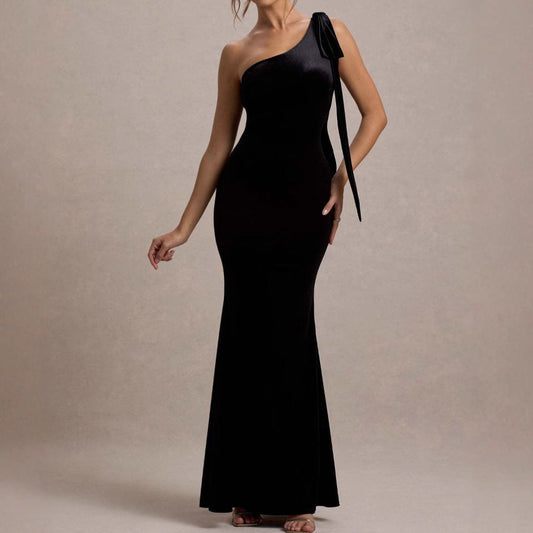 Damen Maxikleid Schulterfrei Elegant Schwarz - Eveloria