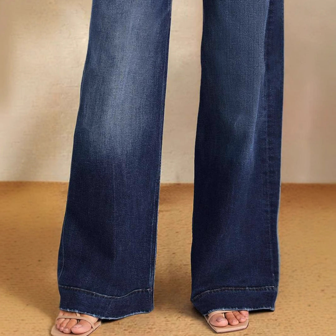 Damen Weite Jeans Verstellbarer Bund Trendig Blau Eveloria