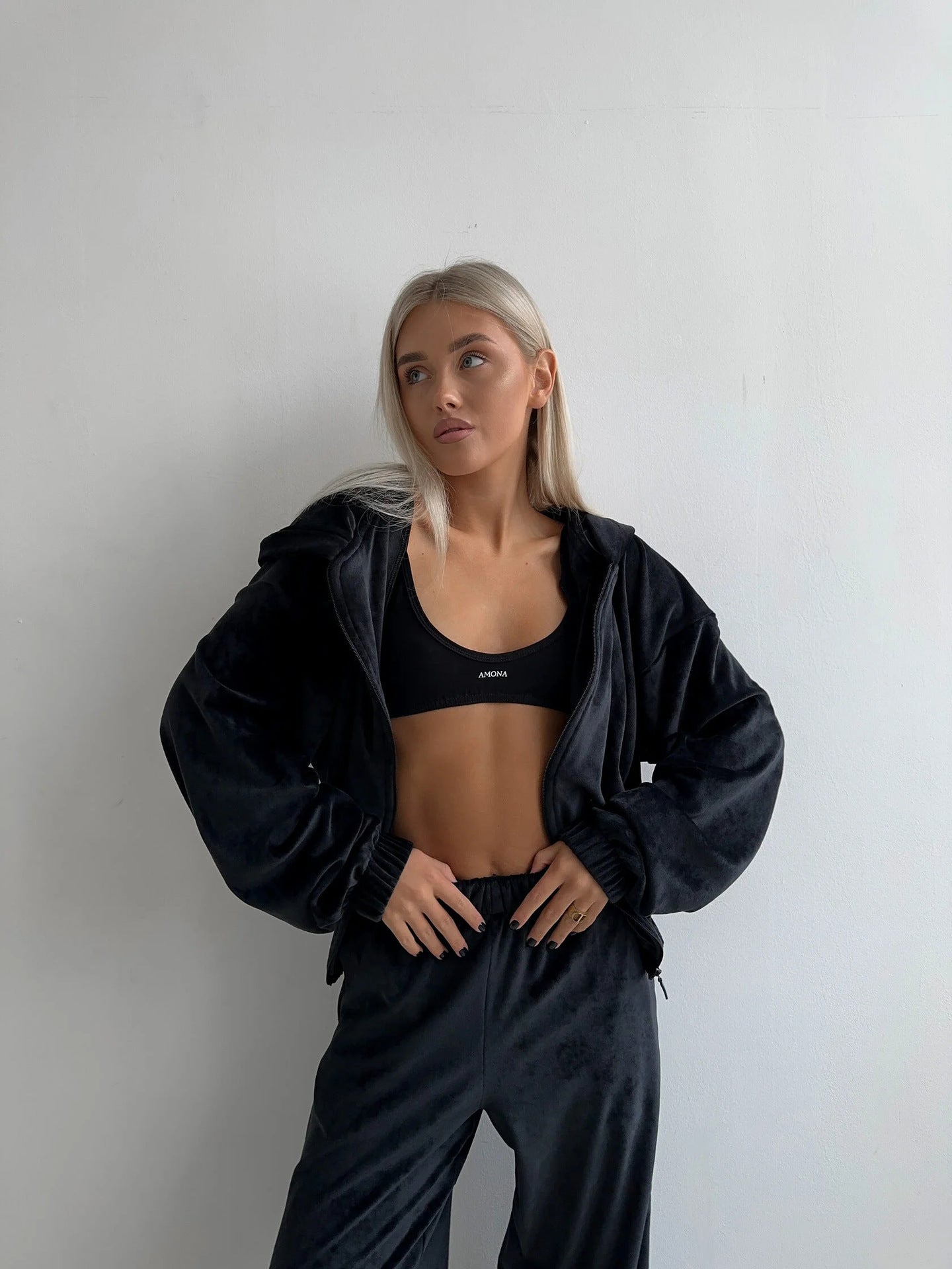 Damen Fleece-Jogginganzug Hochkragen Weite Ärmel Eveloria