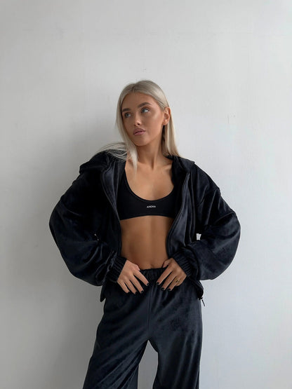 Damen Fleece-Jogginganzug Hochkragen Weite Ärmel Eveloria