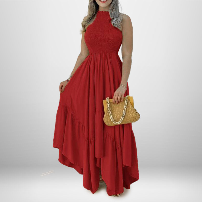 Damen Maxikleid Hochgeschlossener Kragen Fließender Rock