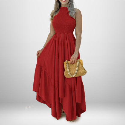 Damen Maxikleid Hochgeschlossener Kragen Fließender Rock