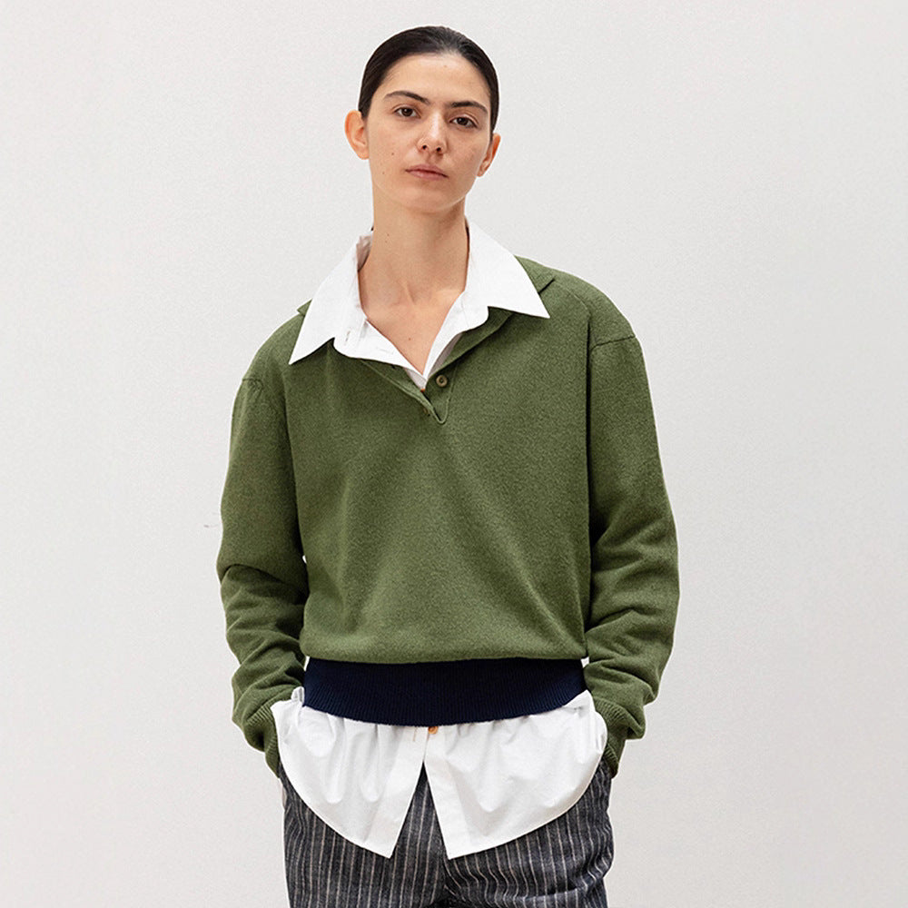 Damen Strickpullover Polokragen Kontrastbund Eveloria