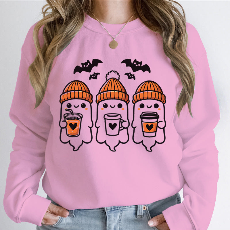 Damen Sweatshirt Gespenster-Design Baumwolle Gemütlich Grau