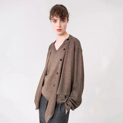 Damen Strickcardigan Asymmetrisch Knöpfe Beige