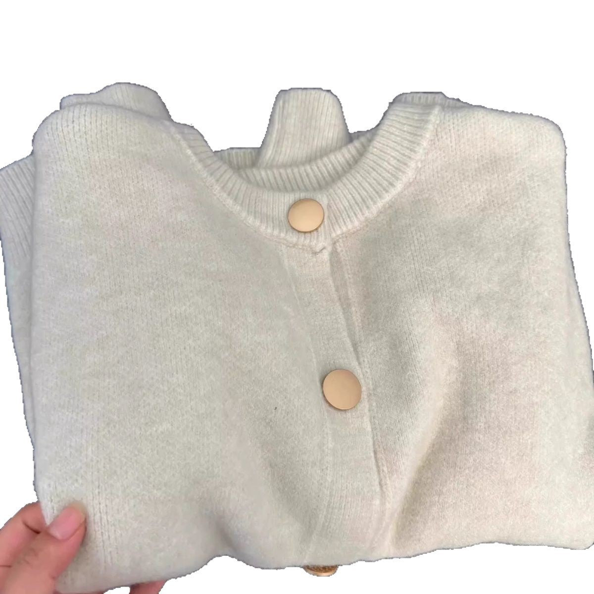 Damen Strickjacke Flauschig Große Knöpfe Grau Eveloria