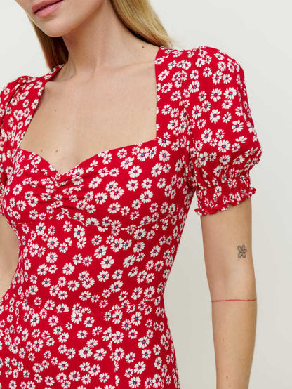 Damen Maxikleid Volantärmel Seitenschlitz Eveloria