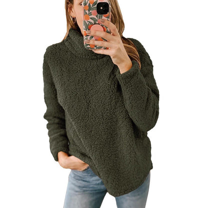 Damen Fleece-Pullover Hochkragen Strukturiert Grau Eveloria