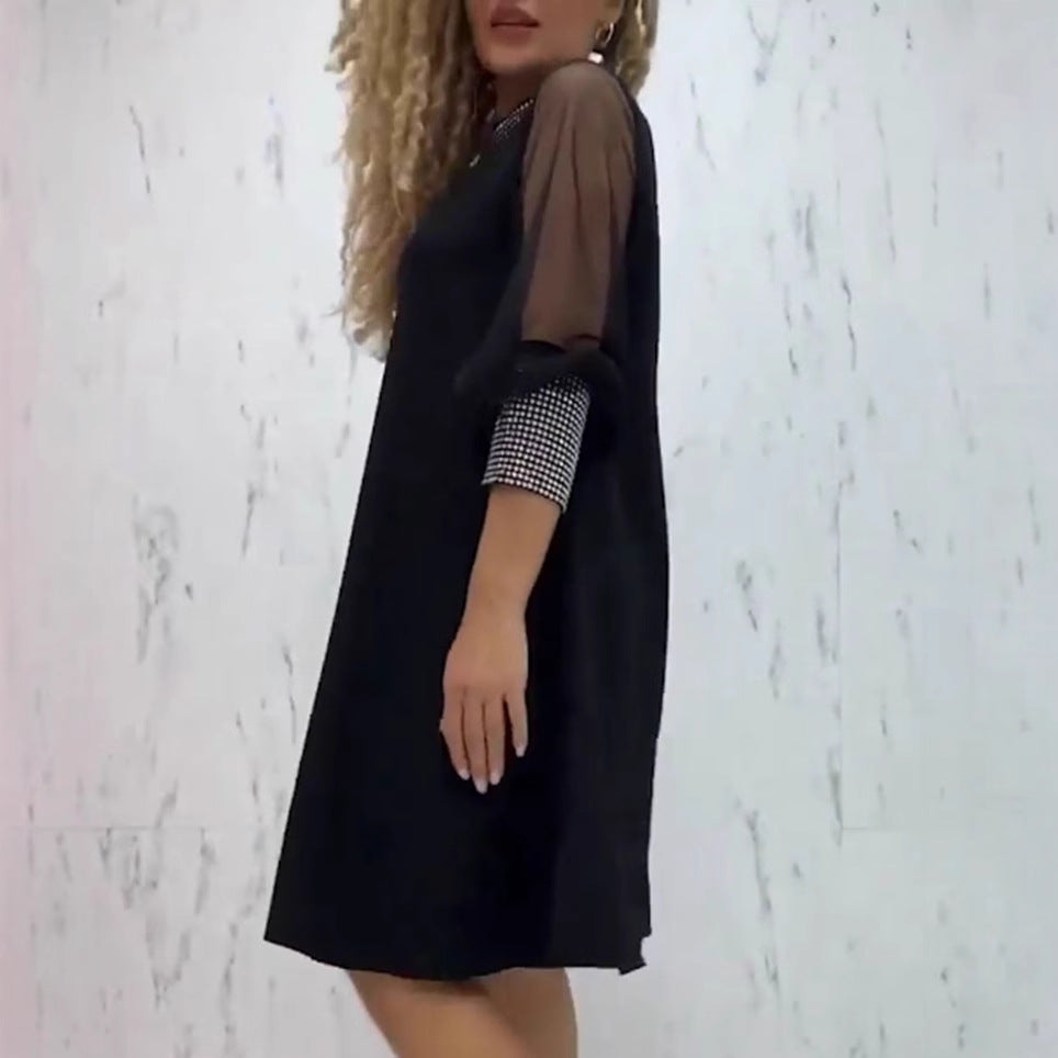 Damen Abendkleid Transparente Ärmel Funkelnde Akzente