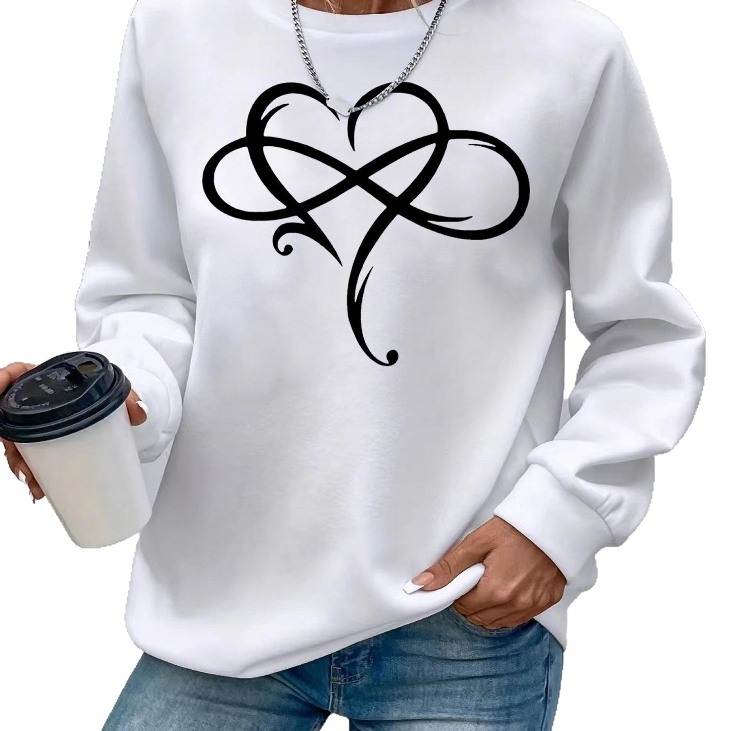 Damen Sweatshirt Herzdesign Entspannt Eveloria