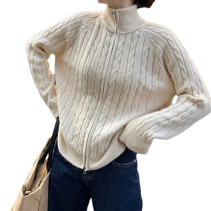 Damen Strickjacke Zopfdesign Hochkragen Eveloria