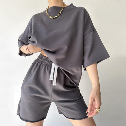 Damen Oversized Freizeitset Kurzärmelig Weite Shorts
