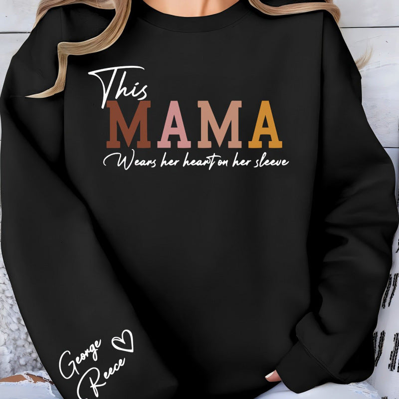 Damen Sweatshirt Mama Aufdruck Bequem Grau Eveloria