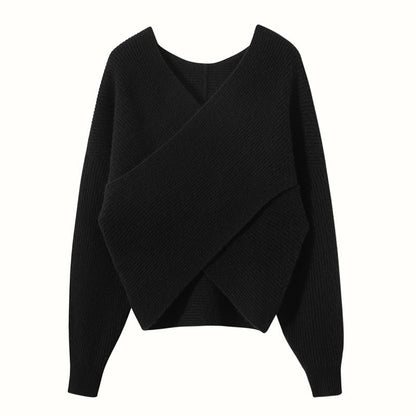 Damen Wickelpullover Modernes Strukturdesign Eveloria