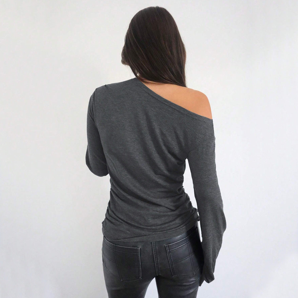 Damen Off-Shoulder Langarmshirt Rüschendetails Elegantes Design