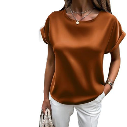 Eveloria Damen Satin T-Shirt Umschlagärmel