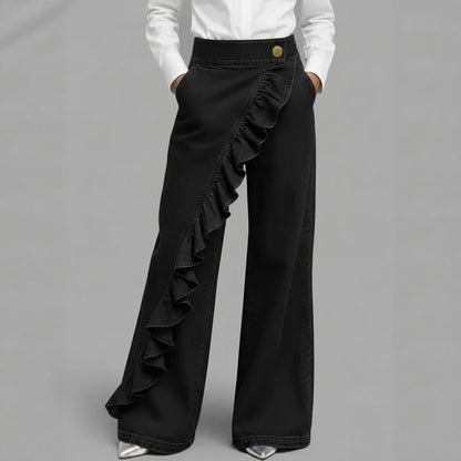 Damen Weite Jeanshose Rüschendetail Eveloria