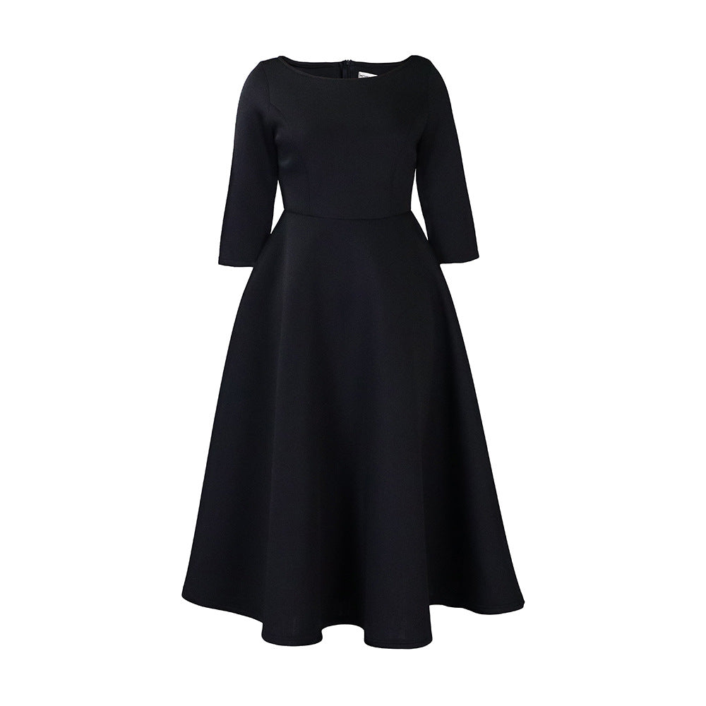 Damen A-Linien Kleid Rundhalsausschnitt schwingender Rock Eveloria