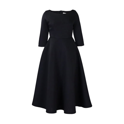 Damen A-Linien Kleid Rundhalsausschnitt schwingender Rock Eveloria