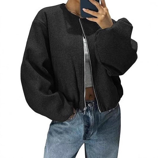 Damen Lässige Zip Jacke Ballonärmel Eveloria