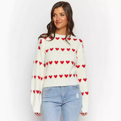 Damen Herzpullover Weiches Strickmuster
