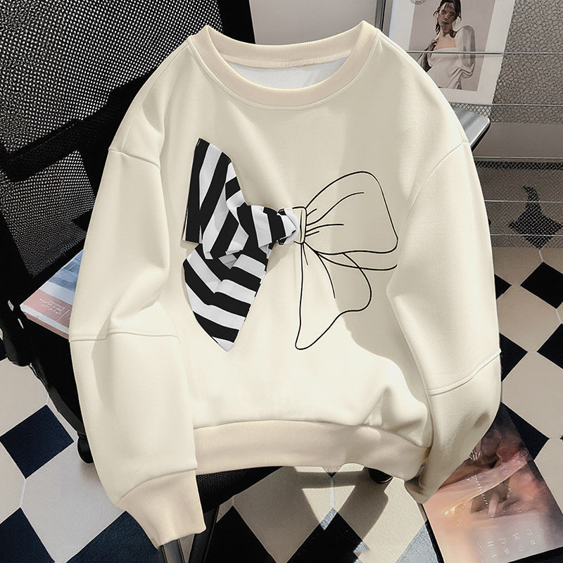 Damen Sweatshirt mit Schleifenmotiv Moderner Schnitt Grau
