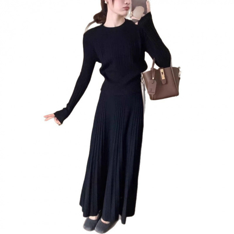 Damen Strickensemble Plissee-Rock Ton-in-Ton Pullover