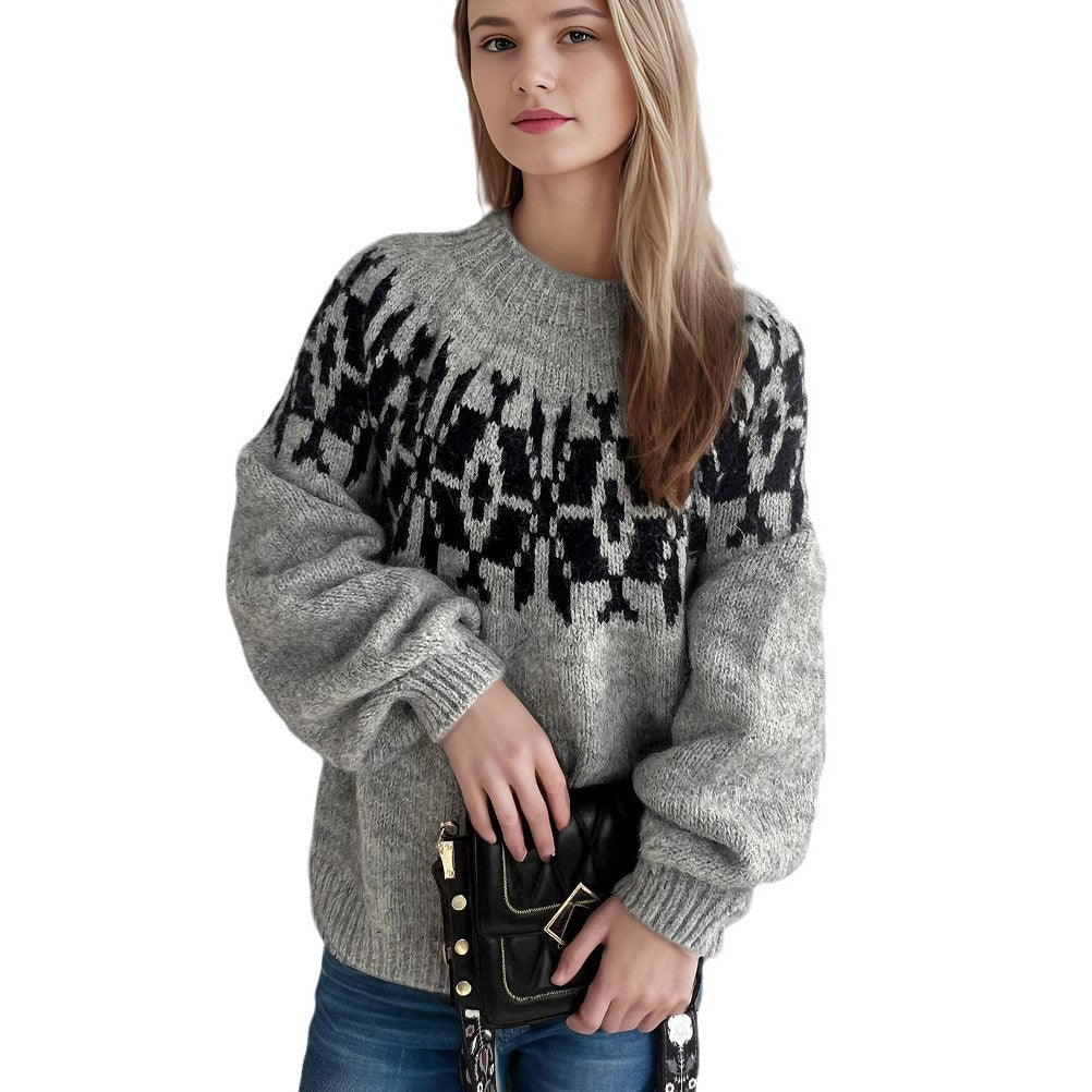 Damen Pullover Norweger Muster Eveloria
