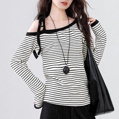 Damen Oberteil Off-Shoulder Streifen Design