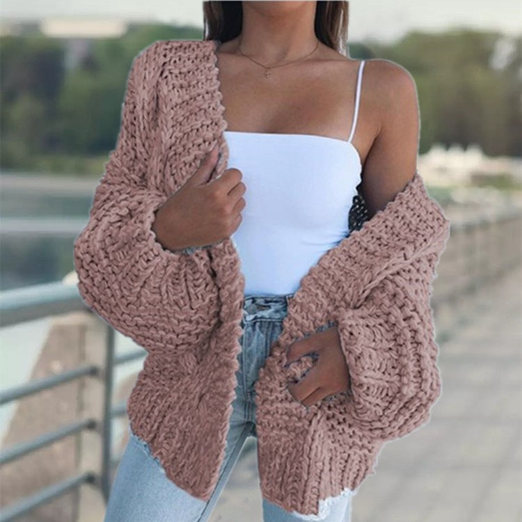 Damen Grobstrick-Cardigan Oversized Lässig Beige