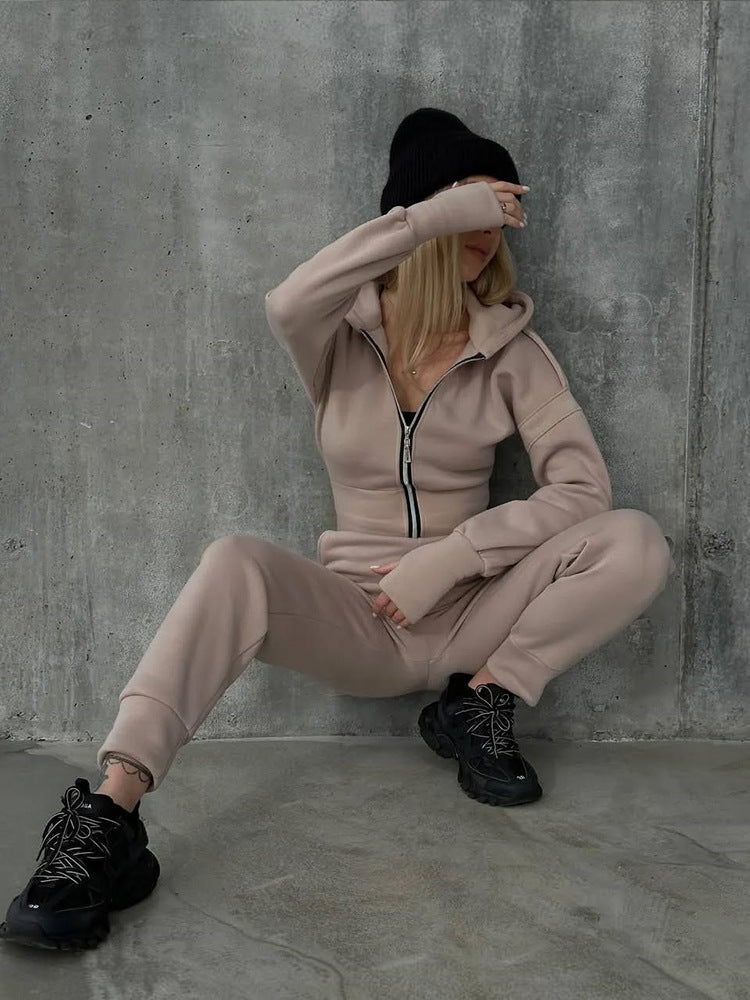 Damen Sportlicher Jumpsuit Reißverschluss Hochkragen Eveloria